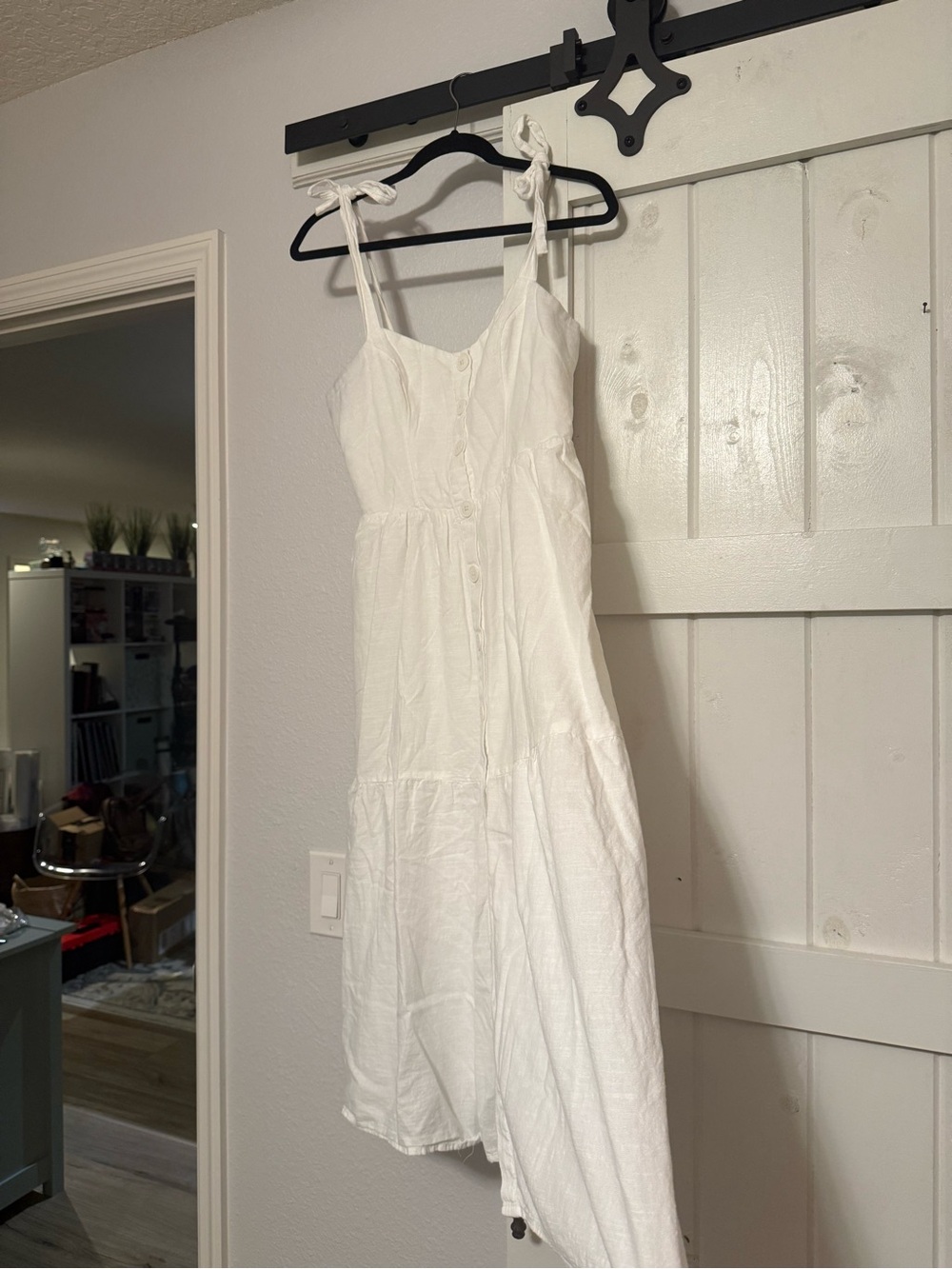 Urban Outfitters White Tie-Shoulder Button-Front Midi Dress